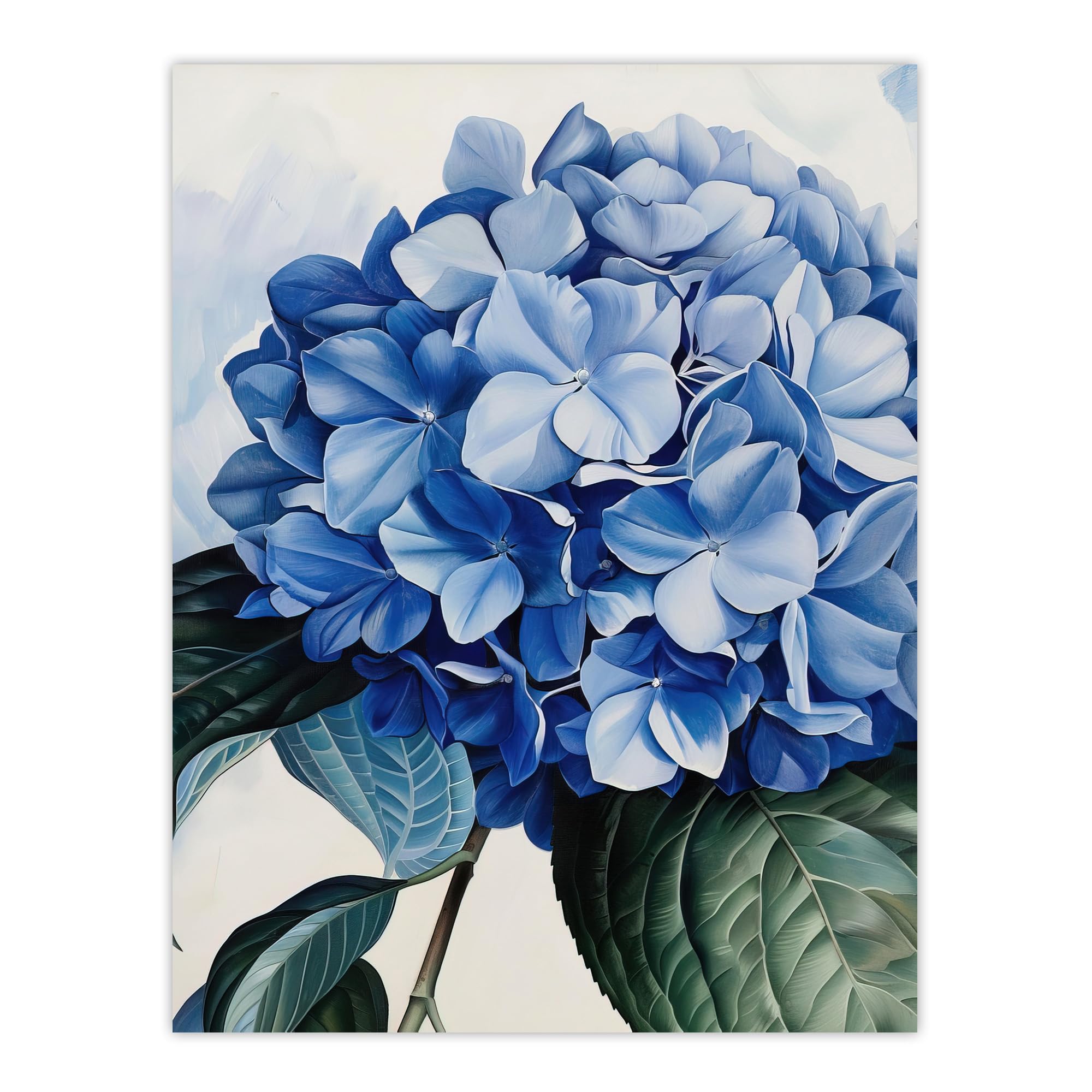 Artery8 Blue Hydrangea Modernist Painting Floral Calm Living Room Extra Large XL Wall Art Poster Print