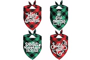 JOTFA 4 Pack Christmas Dog Bandanas, Holiday Christmas Plaid Dog Puppy Bandana Scarf Christmas Dog Costume for Small Medium Large Dogs Pets (2 Red and 2 Green, Plaid)