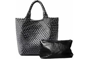 HUICHUHAI Woven Beach Bag for Fashion Women, Vegan Leather Handbag Handmade Large Capacity Travel Shoulder Tote Bag with Fashion Purse