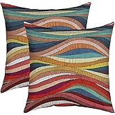 Erosebridal Set of 2 Boho Throw Pillow Covers 20x20 Bohemian Wavy Pillow Covers Rainbow Embroidered Waves Cushion Covers Geometric Tribal Ethnic Colorful Abstract Decorative Pillow Covers for Adult
