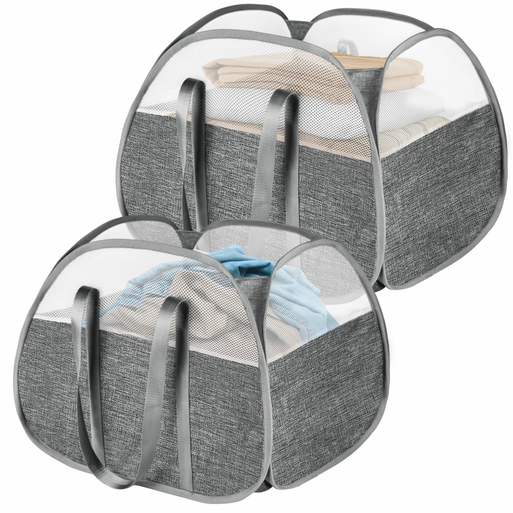 BOSNONA 2 Pack Large Collapsible Laundry Baskets 93L Pop Up Laundry Hamper with 2 Sturdy Handles Foldable Laundry Hamper for Laundry Room Kids Room (2 Pack Large Grey)
