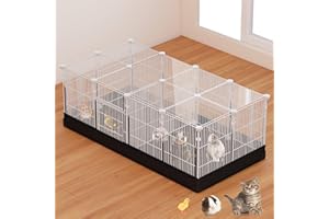 OREKEMO 22 Panels Small Animal Playpen, Pet Playpen with Doors & Waterproof Mat, Metal Wire Yard Fence for Rabbits, Guinea Pigs, Hamsters, Chicken, Hedgehogs, Indoor Outdoor C&C Cage White