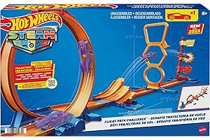 Hot Wheels Track Set with 1 Hot Wheels Car, STEAM Flight Path Challenge, Learn The Basic Physics of Trajectory, Track Storage