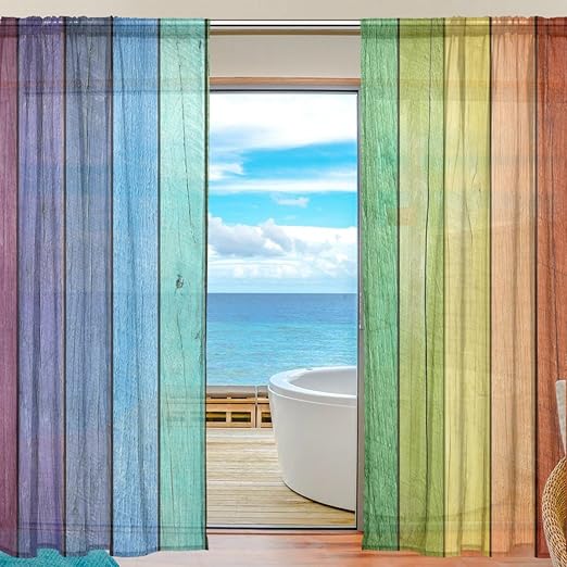 Amazon Com Deyya Custom Rainbow Board Window Sheer Curtain Panels