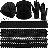 Foaincore 300 Pcs Winter Beanie Hat Gloves Neck Warmer Set Bulk Unisex Knit Set Donation Charity Care Kit for Homeless Men Women