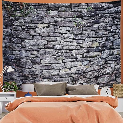 Amazon Com G Will Gray Brick Wall Tapestry 3d Rustic Stone Marble