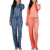 Real Essentials 2 Pack: Women's Comfy Pajama Sets - Short & Long Sleeve Ladies Loungewear Sleepwear PJs (Available In Plus)