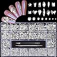 Yzzseven 12 Types of 600 White Diamonds + 2500 Flat Rhinestones Mix 20 Styles Flatback DIY Crafts Rhinestone Crystals 3D Ornament‌s Flat Back Stones Set +Tweezers + Drill Pen