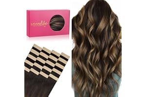 WENNALIFE Tape in Hair Extensions Human Hair, 20pcs 50g 20 inch Balayage Dark Brown Mixed Chestnut Brown Remy Hair Extensions Straight Human Hair Tape in Extensions Skin Weft Tape Extensions