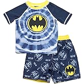 Dreamwave Batman Toddler Boys 2 Piece Rash Guard Swim Trunks Set, Navy, 2T