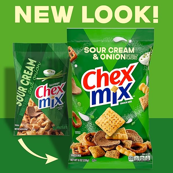 CHEX MIX SNACK MIX, SOUR CREAM AND ONION, SNACKS, 8 OZ