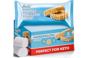 New Improved Recipe - Sinless Snacks Marsh Mallow Krisp - Perfect Keto Snacks - Delicious Gluten Free Low Carb Snacks - Marshmallow Keto Cereal Bars – Soft & Chewy Low Sugar – Less Than 1g - 8 Count