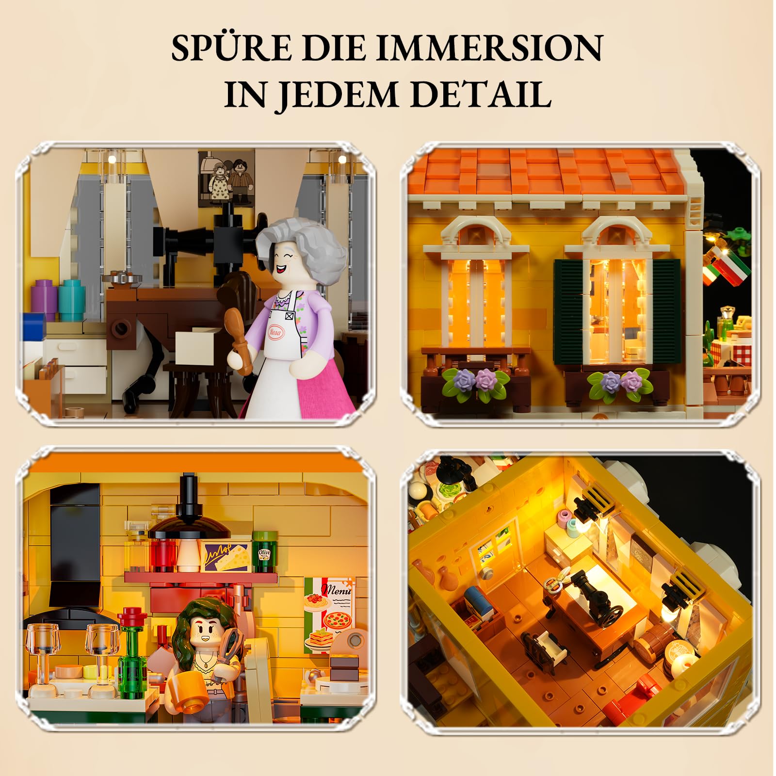 Lumibricks Italienisches Familienrestaurant Klemmbausteine mit Licht, Modular Building mit Pizzeria & Café, 2868PCS,Mediterrane Wohn Dekor, Geschenk für Food- & Baustein-Fans 3