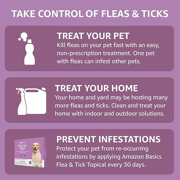 AMAZON BASICS FLEA AND TICK TOPICAL TREATMENT FOR LARGE DOGS (45-88 POUNDS), UNSCENTED, 3 COUNT (PREVIOUSLY SOLIMO)