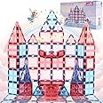 Little Pi 104pcs Frozen Princess Castle Magnetic Tiles Building Blocks - 3D Diamond Blocks, STEM Educational Toddler Toys for Pretend Play, 4 Year Old Girl Birthday Gifts Kids Ages 3 5 6 7 8 - Pink