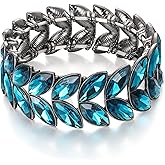 EVER FAITH Art Deco Wrist Jewelry for Prom Layered Marquise Crystal Leaf Elastic Stretch Bracelet for Women