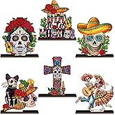 Amyhill 6 Pcs Day of The Dead Table Decorations Dia De Los Muertos Wooden Centerpiece Dancing Couple Sugar Skull Wooden Sign Day of The Dead Mexican for Fiesta Carnival Halloween Tiered Tray