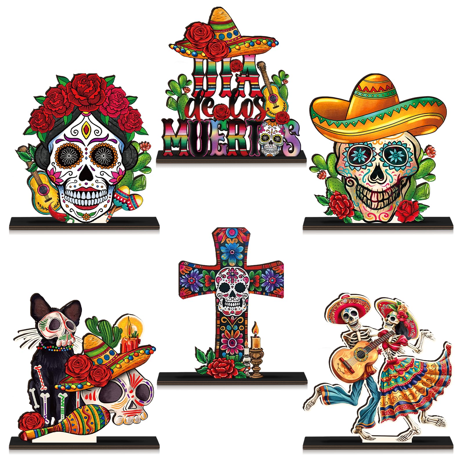 Amyhill 6 Pcs Day of The Dead Table Decorations Dia De Los Muertos ...