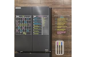 JJPRO Non-Magnetic Dry Erase Calendar for Fridge-Reusable Monthly&Weekly Planning Board and Blank Clear Board Bundle for All Smooth Surfaces. Clear Reusable Board Sticks to Fridge,Wall,Door&Glass