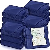 Buryeah 12 Pack Navy Oeko-Tex Certified Bulk Wedding Blankets for Guests, 50 x 60 Inch Flannel Throw with Thank You Cards & Ribbon, Bulk Wedding Souvenir Gifts, Spa & Sleepover Party Favors