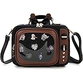 HALOSKY Retro TV Shaped Ita Bag Pin Display Backpack Cute Pin Bag with 3 Inserts, Anime Crossbody Bag for Enamel Pins, Adjustable Shoulder Strap, Unique Weird Purse for Collectors