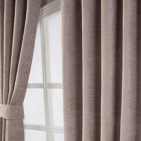 Homescapes Mink Luxury Chenille Pencil Pleat Lined Curtain Pair