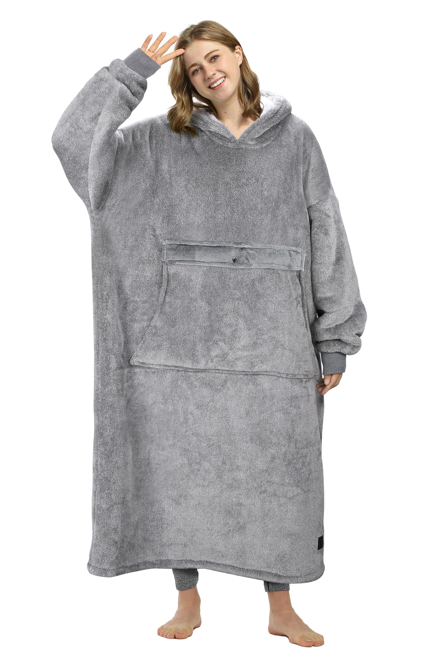 Catalonia Full Body Blanket Hoodie Sweatshirt, Extra Long Oversized Comfortable Sherpa Lounging Pullover for Adults, Gift for Women