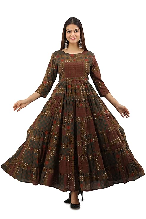 Women Printed Cotton Layered & Tiered Kurta