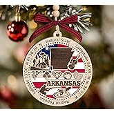 BurkeDesign Arkansas State Wooden Ornament - States Christmas Ornaments - Ar State - Moving to Arkansas Gift - First Christmas to Ar - 2 Layer Ornament Wooden 4Inch