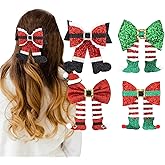 Semato 4 Pcs Christmas Hair Clips for Women and Girls Glitter Sequins Christmas Bow Clips Xmas Red and Green Glitter Hair Accessories Party Gifts for Women