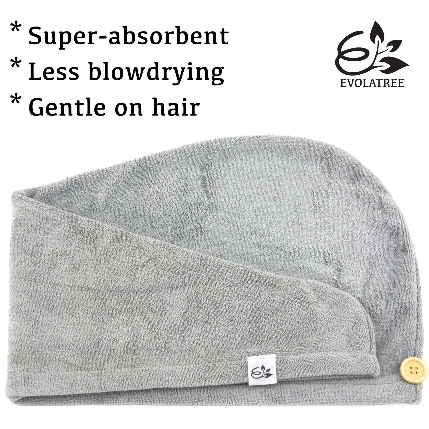 Evolatree Microfiber Hair Towel Wrap - Quick Magic Hair Dry Hat - Anti Frizz Products for Curly Hair Drying Towels - Neutral Gray : Beauty