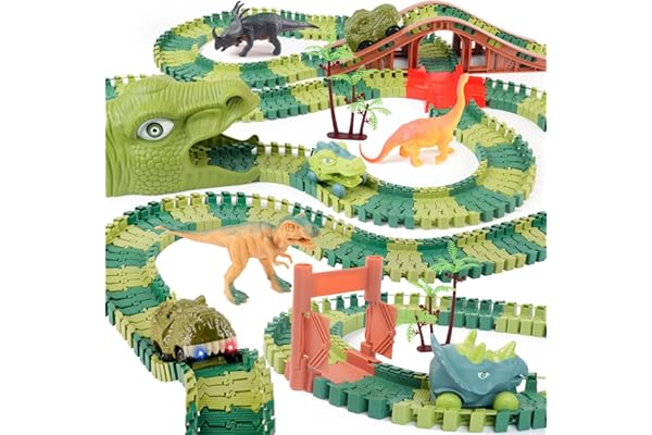 GIAT Dinosaur Track Toys - Best Birthday Gifts for 3 4 5 6 7 Year Old Boys Girls, Dinosaur Race Car Track with Light & Sound,