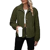 Glamaker Womens Sherpa Fleece Fuzzy Jackets Casual Warm Winter Button Down Long Sleeve Fluffy Coats 2025 Fall With Pockets