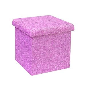 B FSOBEIIALEO Storage Ottoman Cube, Linen Small Coffee Table, Foot Rest Stool Seat, Folding Toys Chest Collapsible for Kids Purple 11.8"x11.8"x11.8"