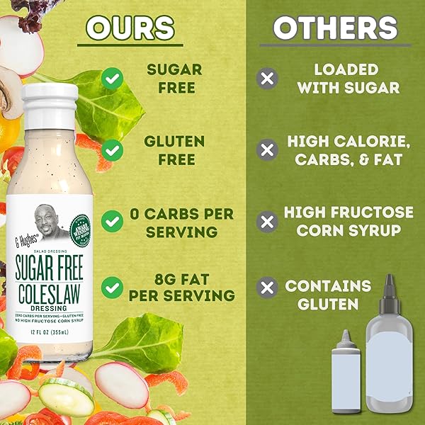 G HUGHES SUGAR FREE COLESLAW DRESSING – SUGAR FREE COLE SLAW DRESSINGS, GLUTEN FREE SALAD DRESSINGS, 0 CARB SALAD DRESSING, G HUGHES SUGAR FREE SALAD DRESSINGS, NO SUGAR ADDED – 12 OZ (3-PACK)
