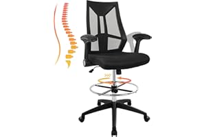 HYLONE Drafting Chair, Tall Office Chair, High Back Standing Desk Chair Mesh Drafting Stool with Adjustable Foot Ring and Flip-Up Arms(Black)