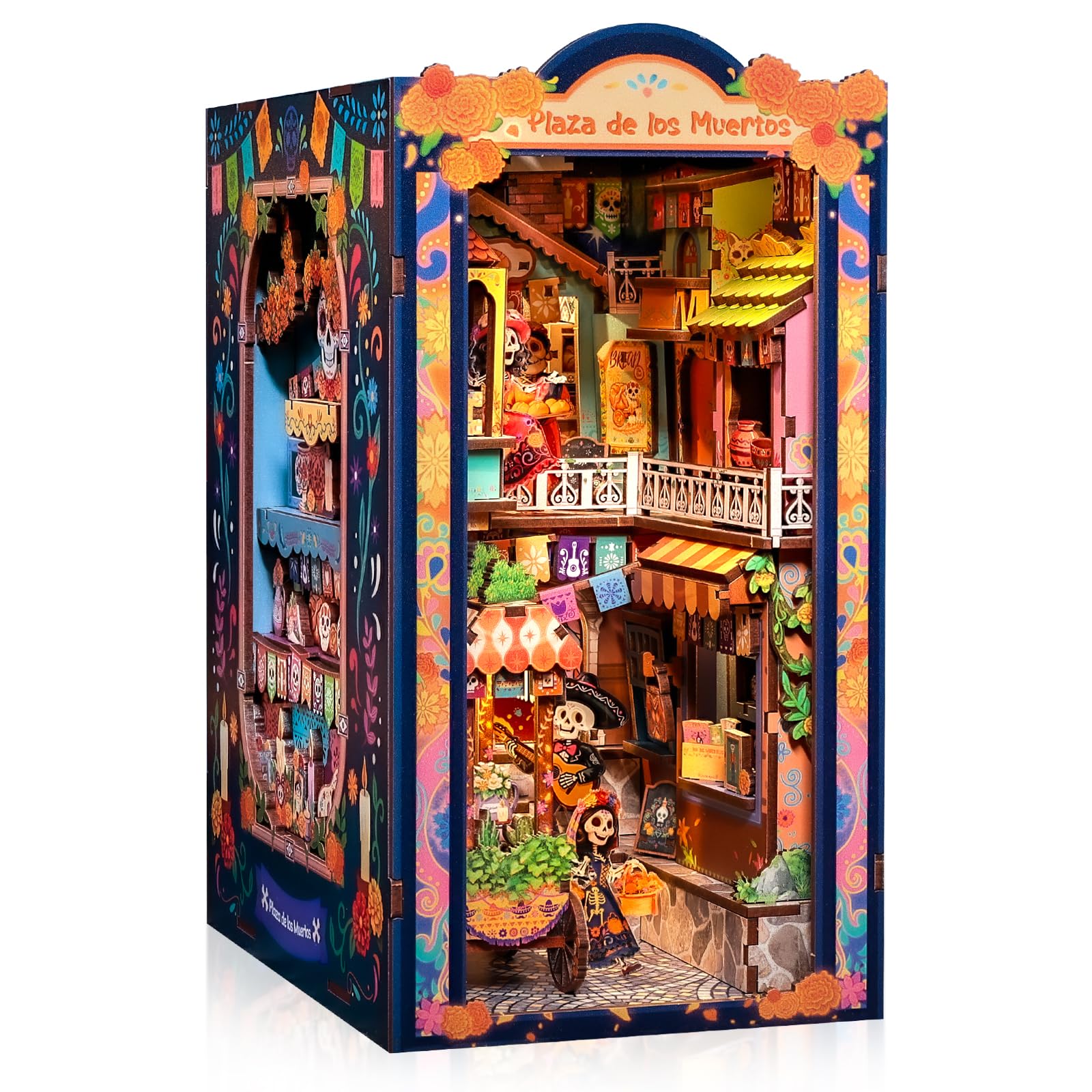 CUTEBEE Book Nook Kit - DIY Dollhouse for Adults, Miniature House to Build, 3D Wooden Puzzle Day of the Dead Booknook, Bookshelf&Home Decor, （Plaza de los Muertos）