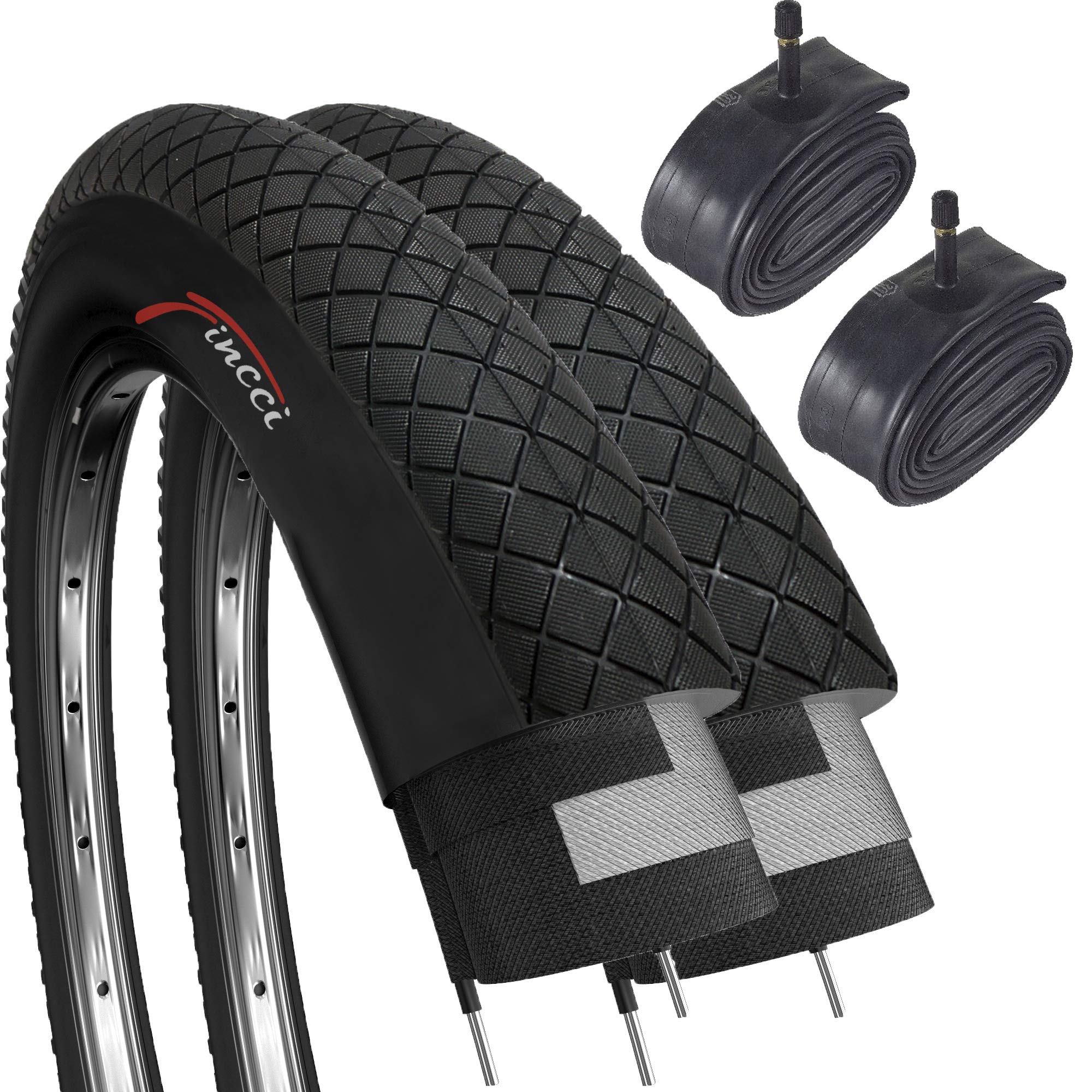 Fincci BMX Bike Tyres 20 x 1.95 Inch - Set 20 inch Bike Tyres 53-406 with Inner Tube Schrader - Pack of 2 Accessories for BMX and MTB bikes,Tricycle for Kids, Teenagers and Adults - 27 TPI