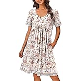 Ekouaer Womens House Dress Floral Print Nightgown with Pockets Mumu Dress S-XXL