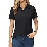MAGCOMSEN Women's Polo Shirts Cotton Short Sleeve V-Neck Collared Tops Golf Shirt Work Casual Summer Tee