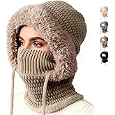 3 in 1 Beanie Hat for Women,3 in 1 Beanie Hat with Scarf and Mask,Knitted Ski Scarf and Mask Set,Womens Knit Beanie Hats