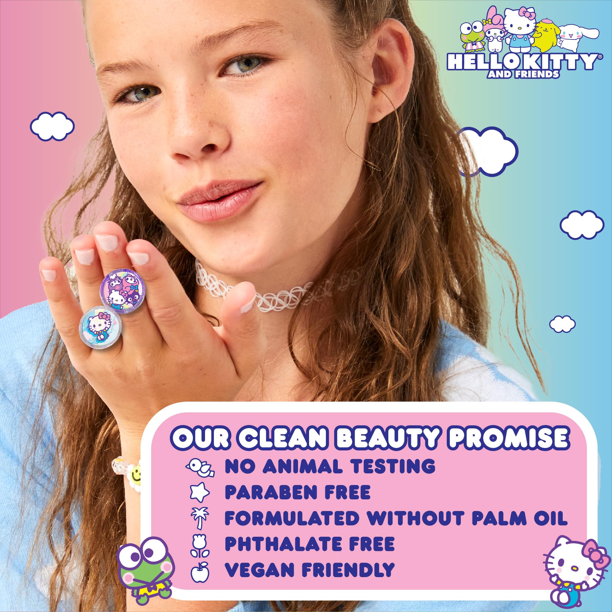 Horizon Group USA Sanrio Hello Kitty and Friends Shimmer Lip Gloss Making Kit, Makes 5 Hello Kitty Glitter Lip Gloss Rings, DIY Hello Kitty Lip Gloss Kit, Great Birthday Gift for Ages 6+