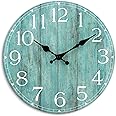 HYLANDA Wall Clock, 10 Inch Teal Silent Non-Ticking Kitchen Decor, Rustic Vintage Country Retro Decorative Clocks Battery Operated for Bathroom Bedroom Living Room Office(Aqua)