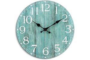 HYLANDA Wall Clock, 10 Inch Teal Silent Non-Ticking Kitchen Decor, Rustic Vintage Country Retro Decorative Clocks Battery Operated for Bathroom Bedroom Living Room Office(Aqua)