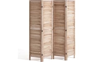 VEVOR Wood Room Divider, 4 Panel Wood Folding Privacy Screen, 66.9 Inches Tall Indoor Louvered Wooden Partition, Portable Dec