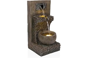 Alpine Corporation ZDQ108 Indoor/Outdoor Floor 3-Tier Fountain with LED Lights, Cascading Garden Water Fountain, 20" H, Brown