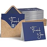 VNS Creations Thank You Cards With Envelopes Bulk Set & Stickers - 100 Pack 4x6 Blank Thank You Notes Bulk Box Set - Large Note Card Small Business, Wedding, Baby Shower & Bridal Shower - Navy Blue