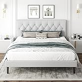 CXVX King Size Platform Bed Frame with Upholstered Headboard, Button Tufted Design, Strong Wooden Slats, No Box Spring Needed, Easy Assembly, Noise Free