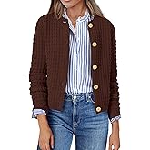 Zeagoo Women's 2026 Cardigan Sweaters Button Down Crew Neck Open Front Long Sleeve Knit Cropped Jackets Brown
