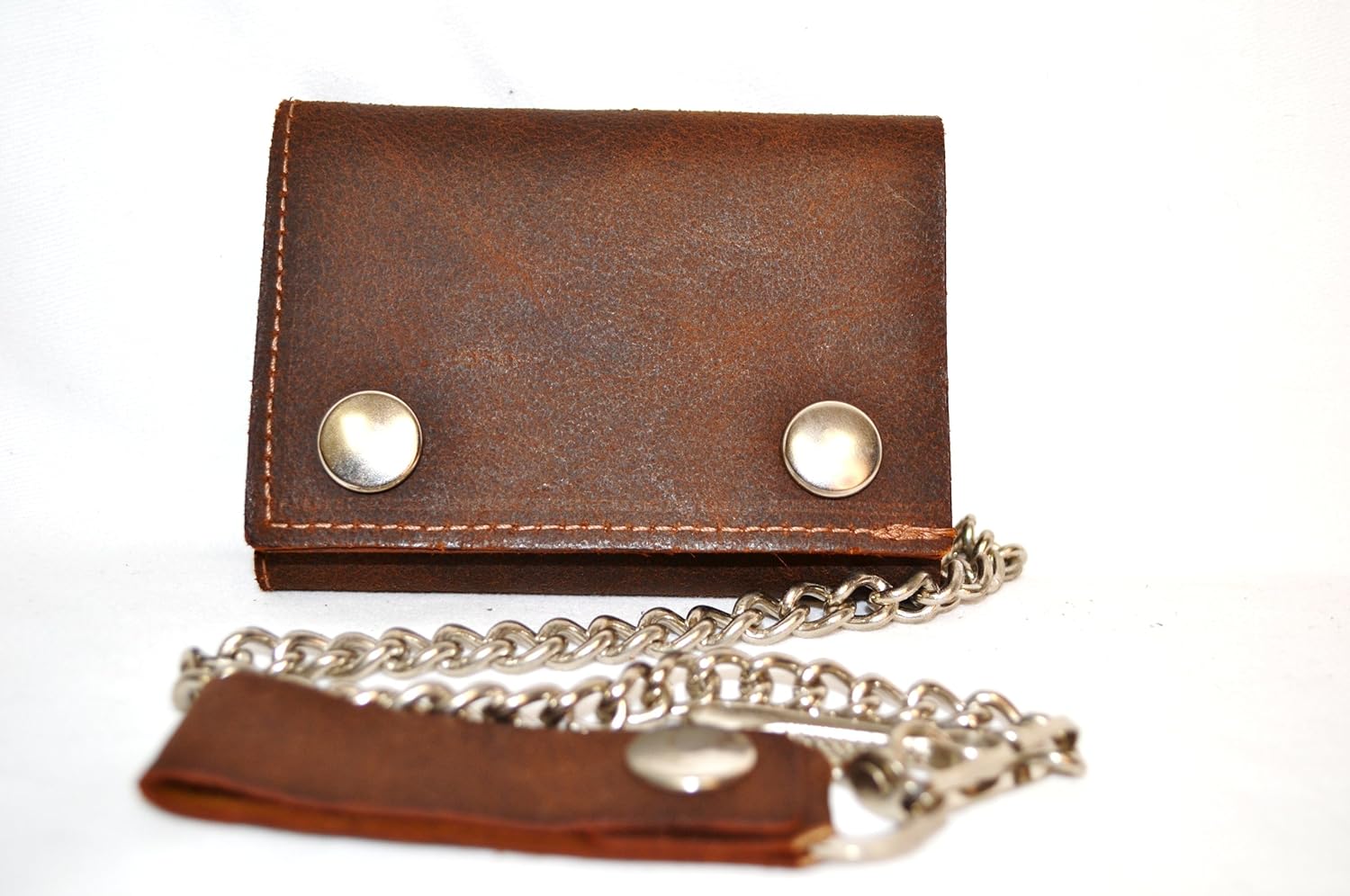 Leather Trifold Chain Wallet Brown Leatherw/clear Id